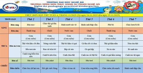 Thực đơn bán trú tuần 4 tháng 11/2025