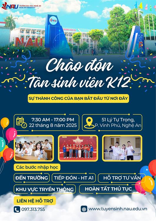 Quy trình tiếp đón Tân sinh viên K12 nhập học - Trường Đại học Nghệ An (NAU)
