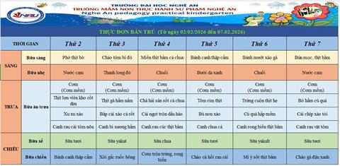 Thực đơn bán trú (Từ ngày 02/02/2026 đến ngày 07/02/2026)